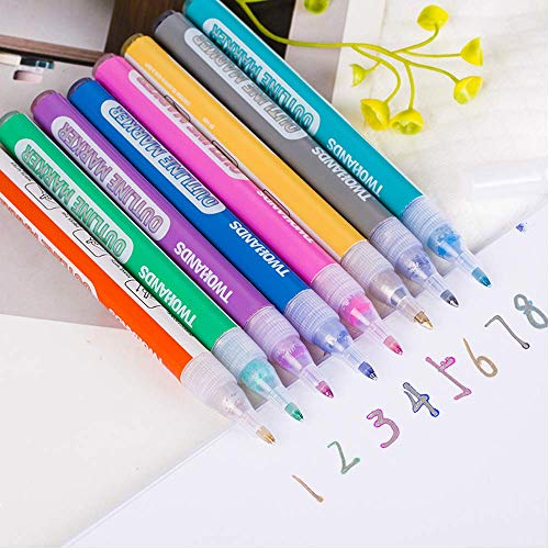 TWOHANDS Outline Markers,Glitter Paint Pens,Metallic Markers,8 Assorted Colors,Great for writing and drawing lines on Paper,Posters,Greeting and Gift Cards (1 PACK) 2005 - Thumbnail 6