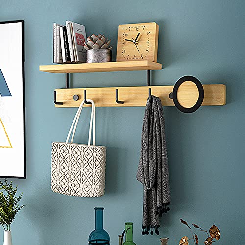Porte-manteau avec étagère de rangement – Crochets muraux en bois pour entrée, salle de bain, salon, chambre à coucher