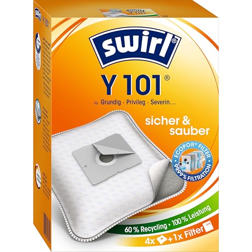 Y 101 EcoPor Staubsaugerbeutel (4 Beutel) für einige Grundig Privileg Severin Staubsauger 99 9% Filterung von Hausstaub & allergenem Feinstaub
