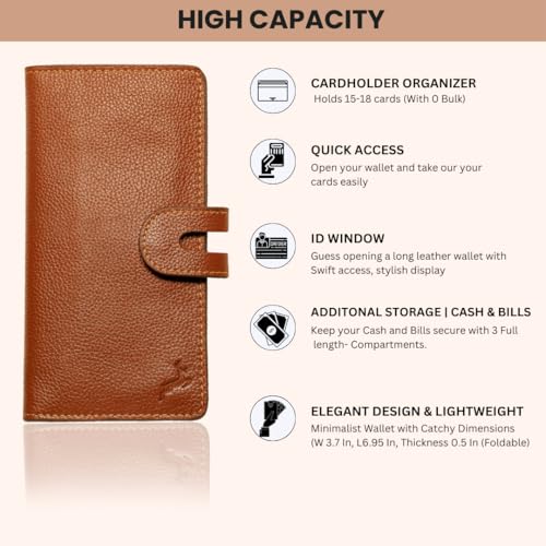 womens wallet (Holds 15-18 Cards, 4 Flat Pockets, 1 ID Windows) Genuine Leather clutch purses for women | Slim long wallets for women | rfid blocking wallet (brown wallets)4