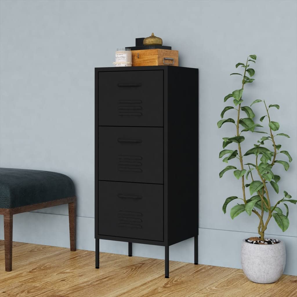 vidaXL Lagerschrank Sideboard Kommode Anrichte Stahlschrank Schrank Beistellschrank Mehrzweckschrank Bücherschrank Standschrank Schwarz 42,5x35x101,5cm Stahl