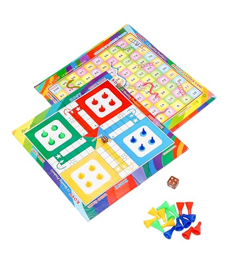 KOSY 2 in 1 Board Games Ludo and Snake and Ladder Set for Kids and Adults Large 34x31cm Double Sided Paper Board Game with Playing Pieces for Family G