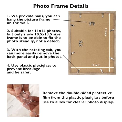 Image of JCJMY 11x14 Picture Frame Rustic Brown for Wall Hanging, Wall Mounting Horizontally or Vertically, 11 x 14 Wall Gallery Poster Photo Frame with Shatter Resistant Plexiglass, Rustic Brown
