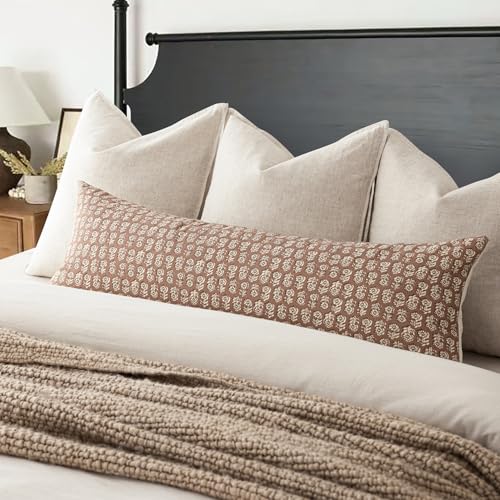 Image of Foindtower Set of 2 Decorative Long Body Lumbar Throw Pillow Covers Neutral Farmhouse Cushion Covers Vintage Home Decor for Sofa Couch Chair Bedroom Living Room,14x36 Inch,Light Orange Brown