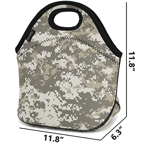 Flowfly Neoprene Lunch Tote Insulated Thermal Reusable Lunch Bag Box For Boys Men With Zipper (Digital Camo) #TOP2