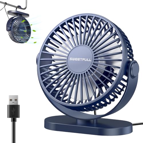 LULUWA Mini Ventilatore da Scrivania USB, Piccolo Silenzioso 3 Velocità Rotazione a 360° Regolabile 12.7 cm Gadget di...