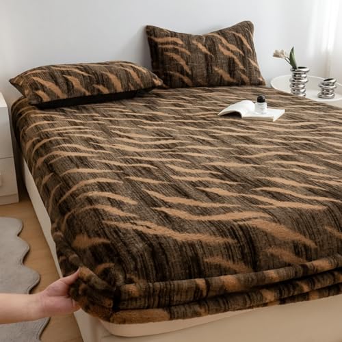 Sábana bajera ajustable con fundas de almohada, protector de colchón de terciopelo de bolsillo profundo, juego de sábanas inferiores cálidas y mullidas con tela estampada