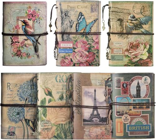 Image of Vintage Refillable Journal, Premium Leather Traveler Notebook Sketchbooks Classic Diary Planner with Blank Pages and Zipper Pocket (Leather Journal-Paris Tower)