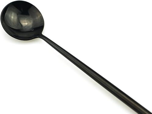 Miniatura 3 de JASHII Juego de 4 piezas de cuchara de mango largo negro pulido espejo 1810 cuchara de helado de acero inoxidable 1810 cuchara de té cuchara de té