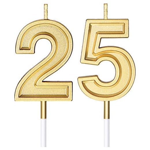 Velas de Cumpleaños de 25 Años Velas de Números Velas de Tarta de Cumpleaños Adornos Toppers para Boda Aniversario Celebración, Dorado