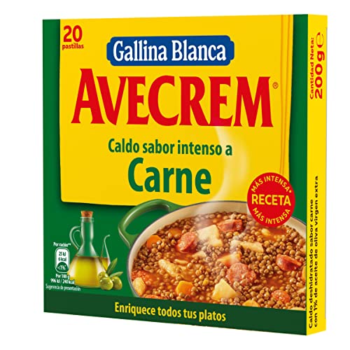 GALLINA BLANCA Avecrem Caldo de Carne Concentrado en Pastillas | Con Aceite de Oliva Virgen Extra. Bajo en Grasa. Sin Gluten- 20 Pastillas