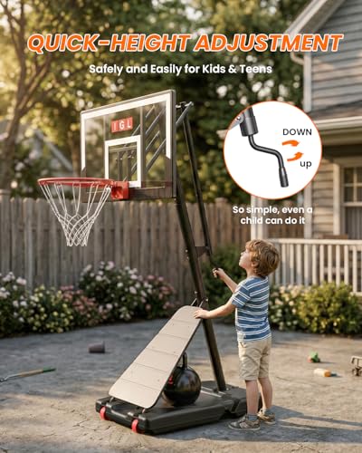 Image of IGL Basketball Hoop Outdoor 40 /44 /47 Inch, Height Adjustable 5.3-10 FT, Portable Basketball Goal with Shatterproof Backboard for Kids Teens Adults, Backyard Driveway
