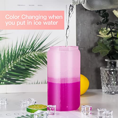 Agh 16Oz Sublimation Glass Cups Color Changing Cups With Bamboo Lids And Straws, 5 Pcs Beer Can Glass Straight Sublimation Glass Tumbler, Bpa-Free Glass Coffee Cups, Can Shaped Glass Cups #TOP1