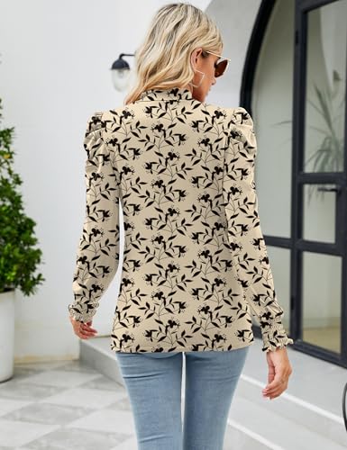 Image of LUYAA Puff Long Sleeve Shirts for Women Tops Dressy Casual Frill Mock Neck Smocked Cuffs Blouses