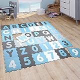 Material: 100% Polyethylen Paco Home Puzzlematte Spielmatte Schaumstoffmatte Baby Kinder Matte Junge Zahlen Buchstaben Pastell Blau 36 Puzzleteile, Grösse:32x32 cm x 36 Stück