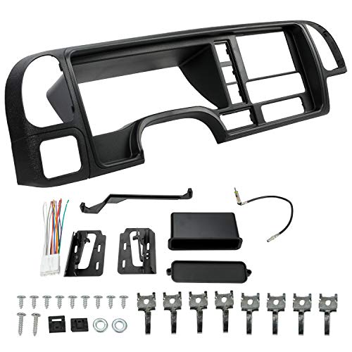 ECOTRIC Double Din Dash Panel Compatible with 1995-2002 GMC Sierra Chevy Silverado C/K Truck SUV Suburban full-size Center Console Cover Trim Bezel Dashboard Replacement Radio Stereo Wire Harness