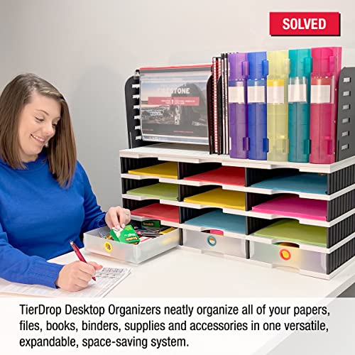 Desktop Organizer 12 Letter Tray Sorter With Hanging File Topper & 3 Supply Drawers - Tierdrop Desktop Organizer Stores All Of Your Documents, Books, Binders And Supplies In One Compact Modular System #TOP2