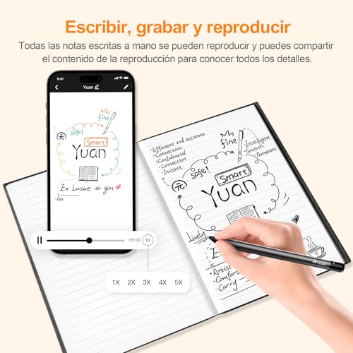 Yuan Cuaderno Digital Inteligente + Bolígrafo Set, admite Sync. y Partage en Tiempo Real, Escritura Inteligente para Tomar Notas y Bocetos para Android/iOS Preferida para Regalar (13 * 21cm) - imagen 9
