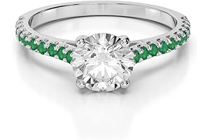 Certified Moissanite Solitaire Engagement Ring with Green Emerald Accents