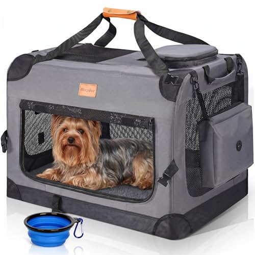 Morpilot Trasportino per Cani Gatto M 60x42x42cm, Borsa da Trasporto Cane con Materasso Ciotola per cani pieghevole Box Scatola Pieghevole Viaggio per Animali Domestici