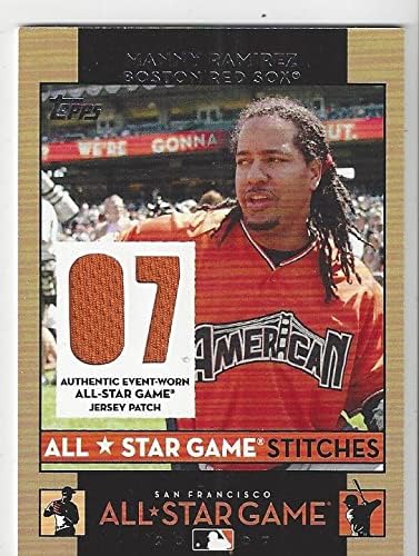 Manny Ramirez All Star Stitches Game Used Jersey Memorabilia Dual Relic Collectible Baseball Card - 2007 Topps Baseball Card #AS-MR (Red Sox) Free Shipping