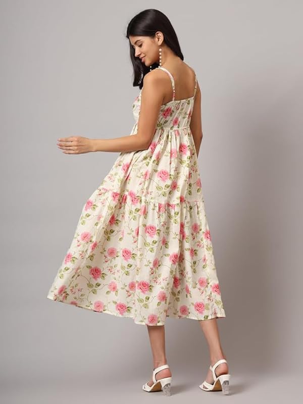 Image of FABRIC FITOOR Women Cotton Lime Green Color Geometric Print Fit & Flared Dress with Shoulder Straps