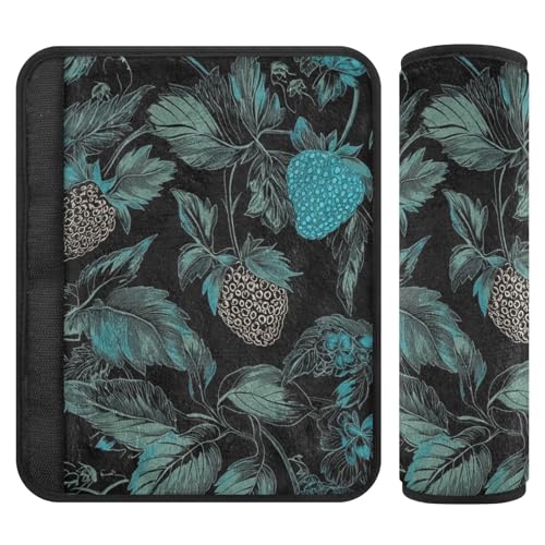 Blue Black Strawberry 2 pcs carseat Straps Covers, Protects Your Neck and Shoulders, Seatbelt Shoulder pad for Sedan SUV Most Cars 10x7.7 in forro para cinturon de seguridad
