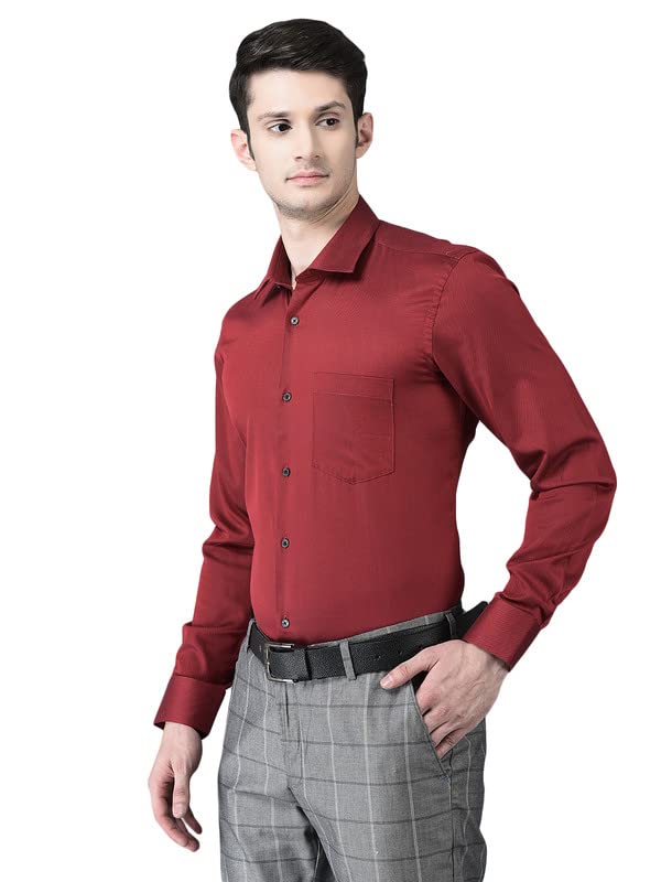 Image of Canoe Men's Regular Fit Blue Color Cotton Fabric 38 Size Button Closure Formal Shirt Collared Neck Pattern Chest Pocket Spread Collar