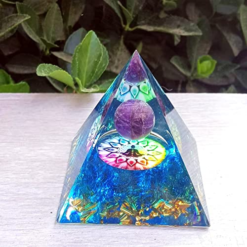 Chakra Healing Crystal Orgonite Pyramid for Positive Energy and Protection - Stone Energy Generator