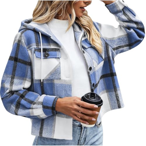 Numaller Plaid Jacket Women Button Down Long Sleeve Cropped Winter Coats - image 2