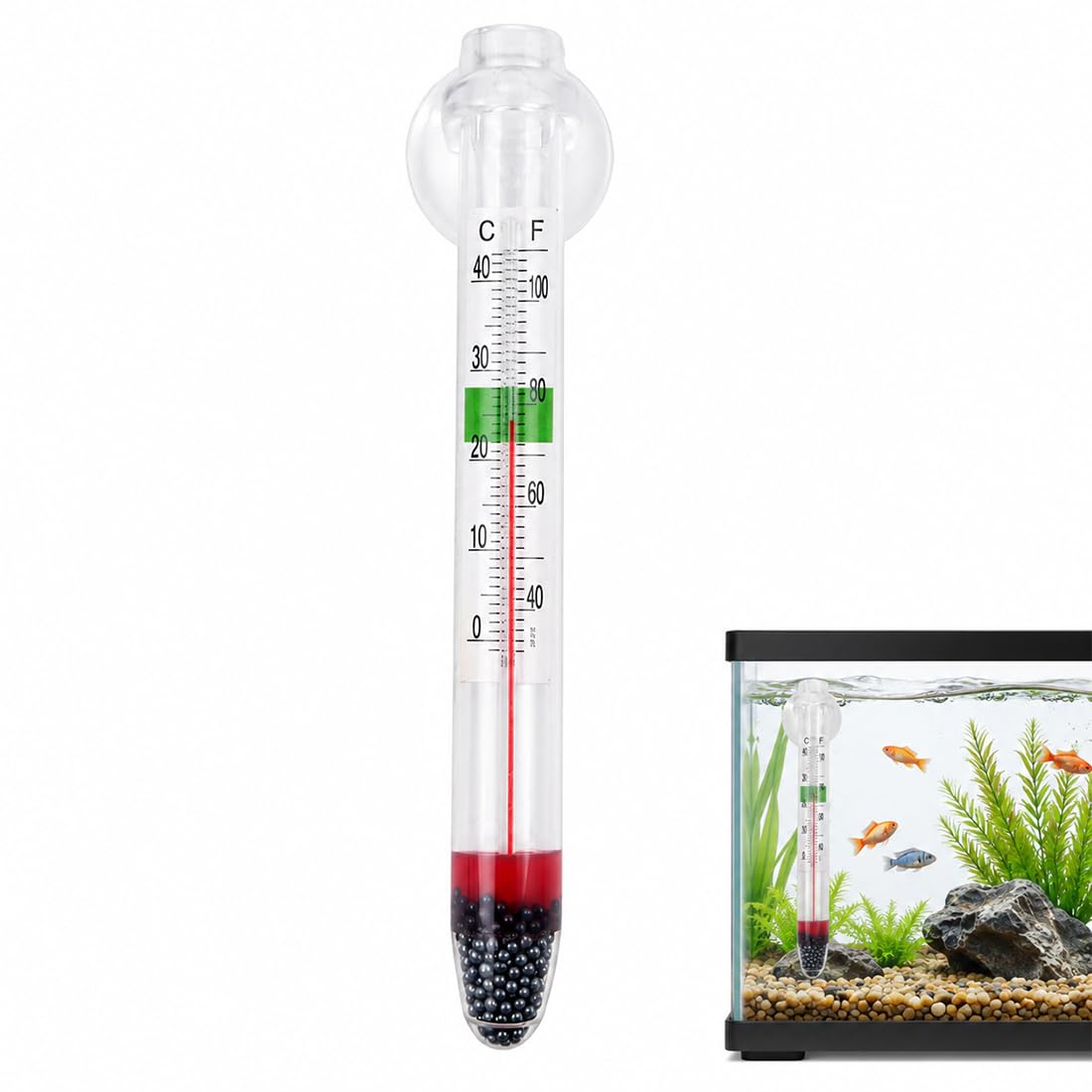 Thermomètre Aquarium à Ventouse, Mesure Précise de Température de l'Eau, pour Aquarium Eau Douce et Salée, Poisson et Reptile, Affichage Clair