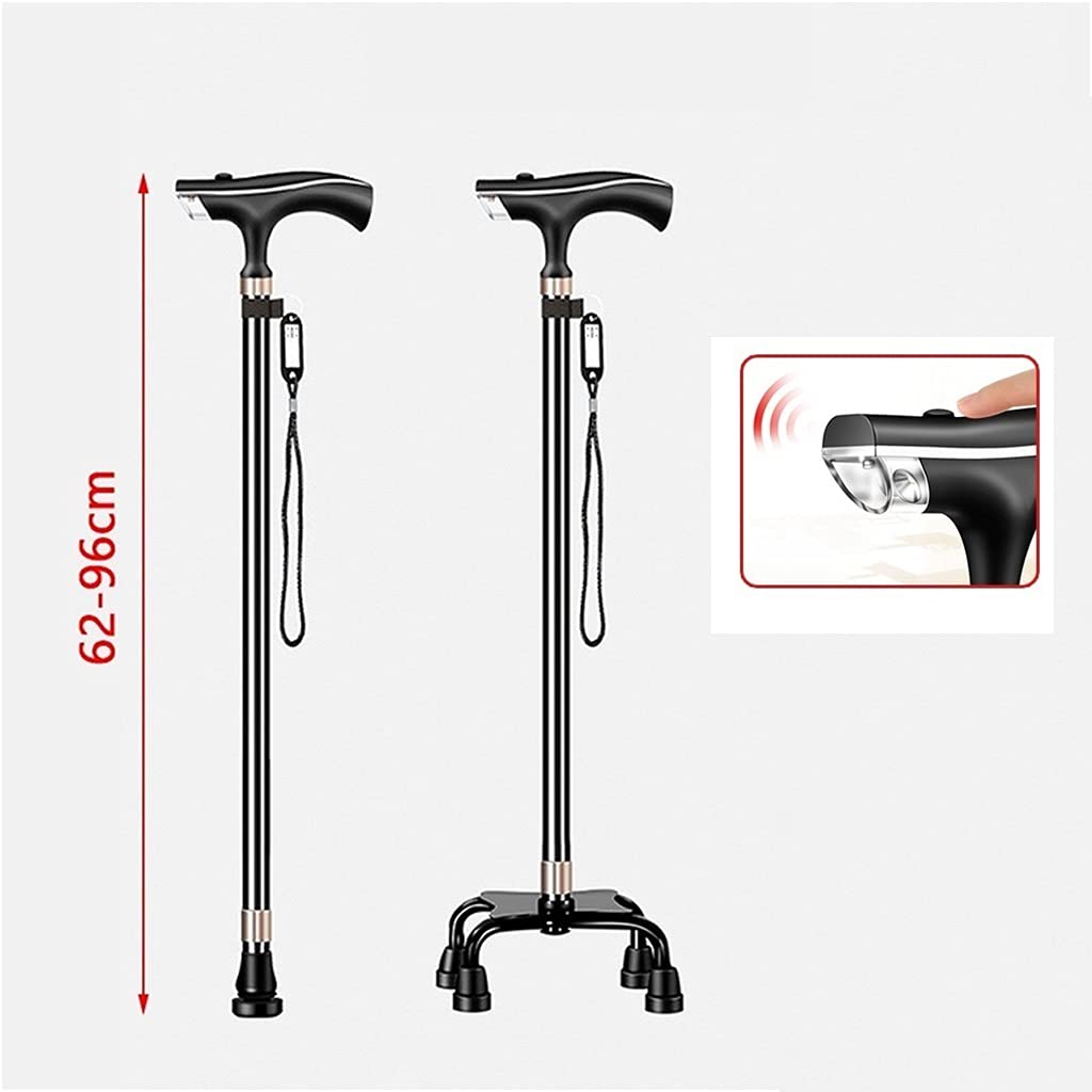 YXCKG Baston Extensible para Mayores, con Alarma de pánico, luz LED, Los Bastones de Aluminio brindan Soporte y Estabilidad adicionales, Ligero para Padres Madres Regalos (Color : Black)
