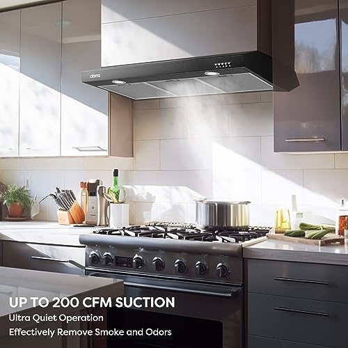 CIARRA Black Range Hood 30 inch Under Cabinet Ductless Ducted Convertible, Slim Kitchen Stove Vent Hood with 3 Speed Exhaust Fan