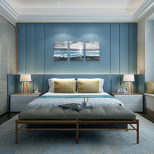 MHARTK66 Blue Beach Gray Sky Sunrise Canvas Wall Art for Living Room Sea Ocean Landscape Modern Art Print Bathroom Pictures Bedroom Wall Decor - Image 4