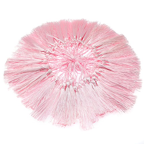 Image of VAPKER Pink Silky Handmade Tassels - 100 Pieces, 13cm /5-Inch, with 2-Inch Cord Loop for Jewelry Making, DIY Projects, Bookmarks