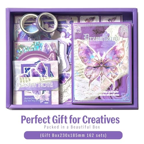 Image of VIBE VISTA Vintage Aesthetic Scrapbook Kit,346 Pcs,A6 Grid Notebook,Washi ,Envelopes,Scrapbook Papers,Folding Labels,Background Papers,Photo Frames,Calendar Stickers,Stickers (Dreamland,Purple)