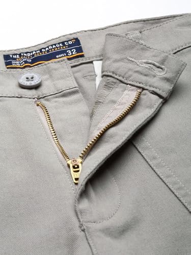 Image of The Indian Garage Co Men Slim Fit Solid Mid-Rise Cargos