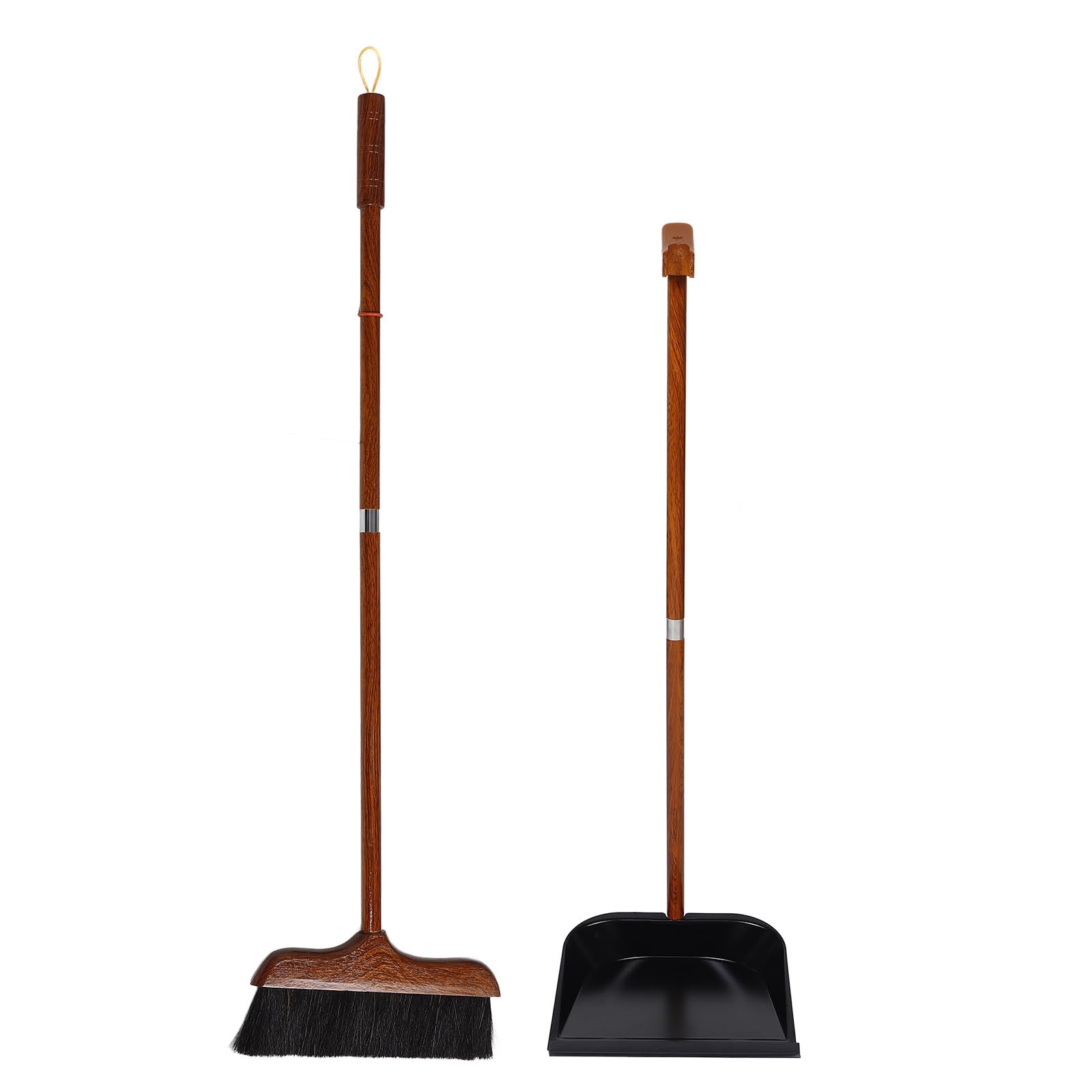 KICHOUSE Recogedor y Escoba de Redwood con Mango Cepillo de Cerdas Suaves para Suelos Delicados Recogedor de Gran Capacidad para Interiores y Exteriores para Cocina y Eliminación de Pelo