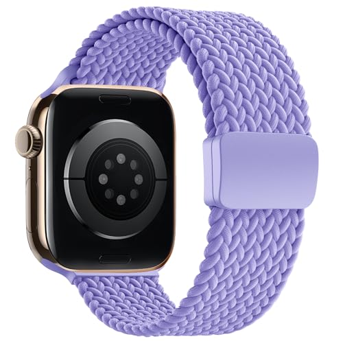 Braided Stretchy Band Compatible with Apple Watch Band 38mm 40mm 41mm 42mm 44mm 45mm 46mm 49mm Women Men, Adjustable Nylon Elastic Magnetic Clasp Strap for iWatch Series 10 9 8 7 6 5 4 3 2 1 SE Ultra