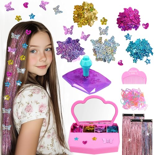 AOSITE Hair Gem Stamper Girl Gifts Reusable Bedazzler Kit DIY Hair Gems Braiding Machine for Hair Barbies Girl Birthday Presents Age 6-12 No Sticky Kids Hair Jewels Accessories