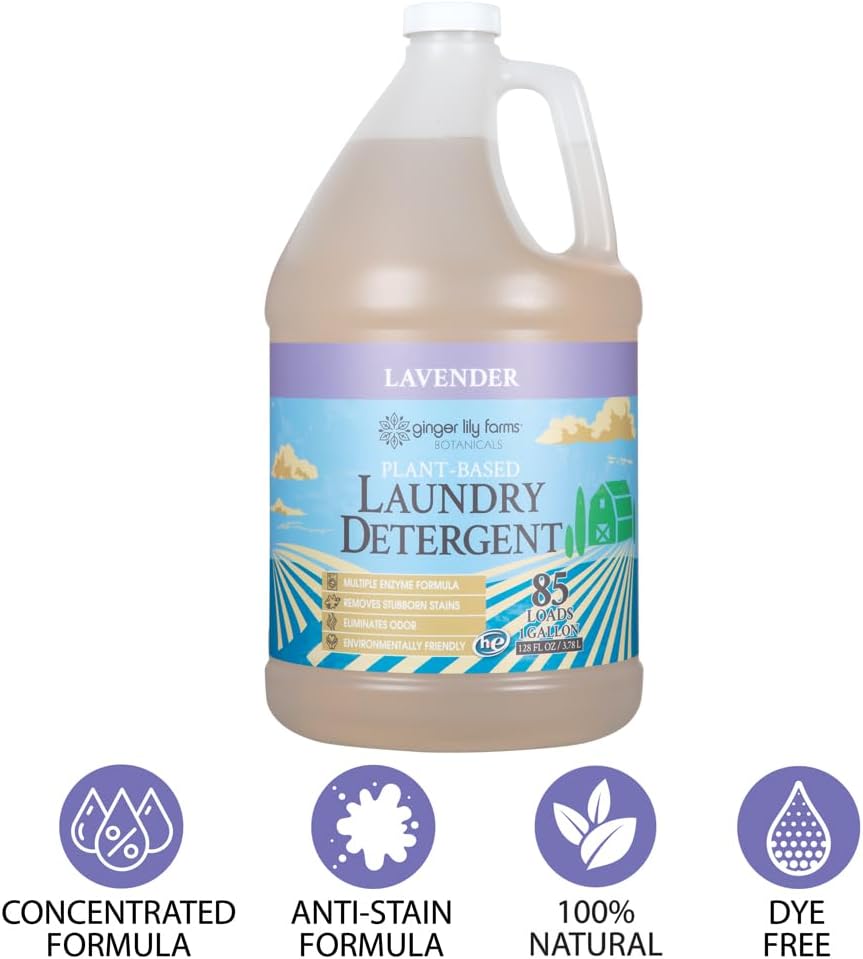 Ginger Lily Farms Botanicals Plant-Based Liquid Laundry Detergent, Lavender, Concentrated Formula, HE Compatible, 85 Loads, 1 Gallon (128 fl. oz.) - Image 6