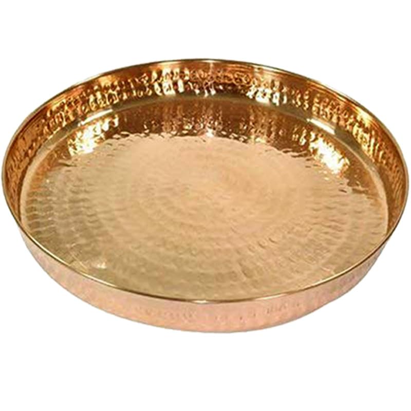 Indian Traditional Hammered Copper Thali Plate for Serving Lunch Dinner, Home Hotel Restaurant, Dinnerware 12 Inch -Set of 1