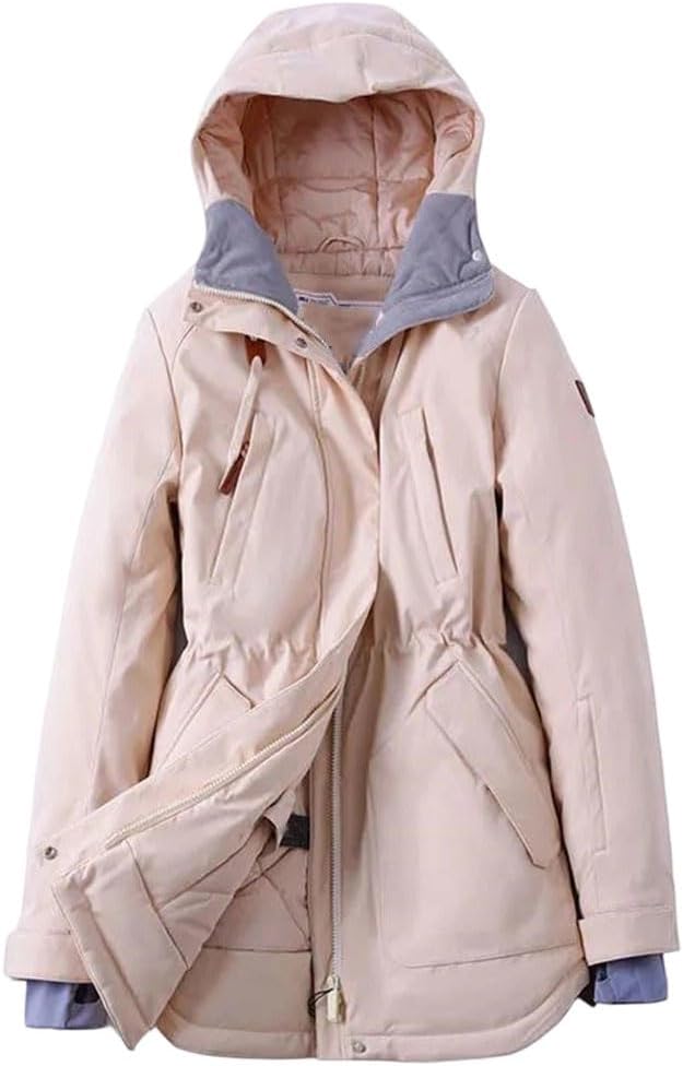 Women's Outdoor Skiing Medium Thick Jacket Outdoor Waterproof Windproof Medium Thick Cotton Coat W05 XL