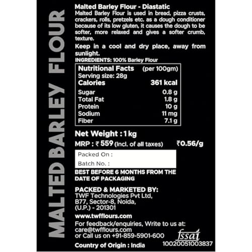 Image of TWF Malted Barley Flour | Professional | Diastatic | With Resealable Packaging | Great Essential for Baking | No Added Flavor | No Added Color | Low in Gluten | 400g (Pack of 2)