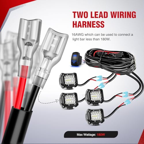 Image of Nilight 16AWG LED POD Lights Wiring Harness Kit - 4 Leads Blue