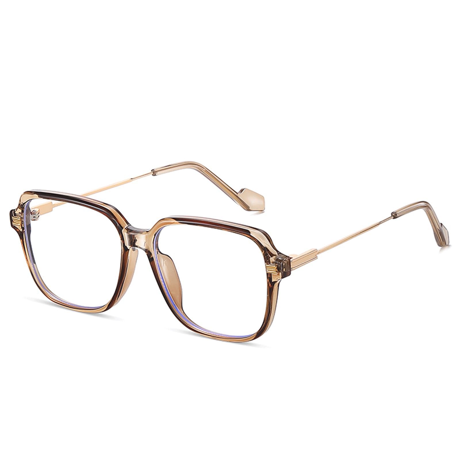 Quadratische Brillengestelle, Metallbrillen for Computer, große Lesebrille, Unisex, Nicht verschreibungspflichtige Brillen, transparente Brille(Tea)