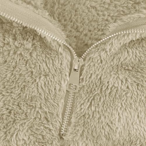 KONG JIMFAN Teddyjacke Damen Stillpullover 3 In 1 Jacke Daunenweste Softshelljacke Steppmantel Mädchen Kurz Trenchcoat Strickjacke Lang(Khaki,M)