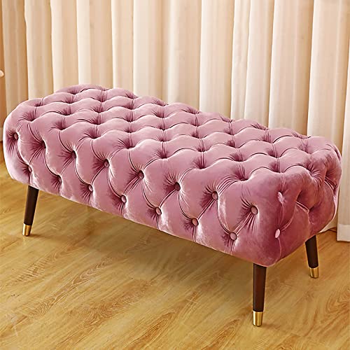 Luxueux Bouton Velours Ottoman Banc avec Jambes Métalliques,Doux Velours Rembourrés Fin du Lit Banc,Belle Couleur Solide Accent Canapé Banc Siège-B 60x45x45cm(24x18x18inch)