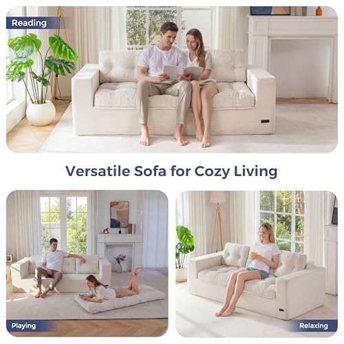 Image of MAXYOYO 79 inch Loveseat Sofa Couch for Small Spaces, Upholstered Boneless Cloud Couch for Apartment Bedroom, 2-Seater Love Seat Floor Modern Sofa with Pillows, No Assembly Required, Beige