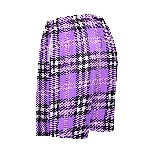 Mens Pajama Shorts Purple Plaid Sleep Shorts Men Tartan Pajama Bottoms With Pockets Drawstring Lounge S4